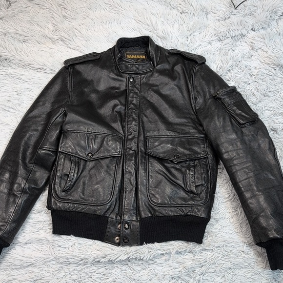 Yamaha Other - Vintage Yamaha‎ Jacket Mens 38 Black Leather Softshell Moto Elbow Padded Zip Up